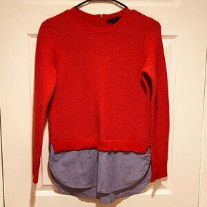 J. Crew Red Textured Knit 100% Wool Crew Neck Shirt-Tail Sweater Size XXS